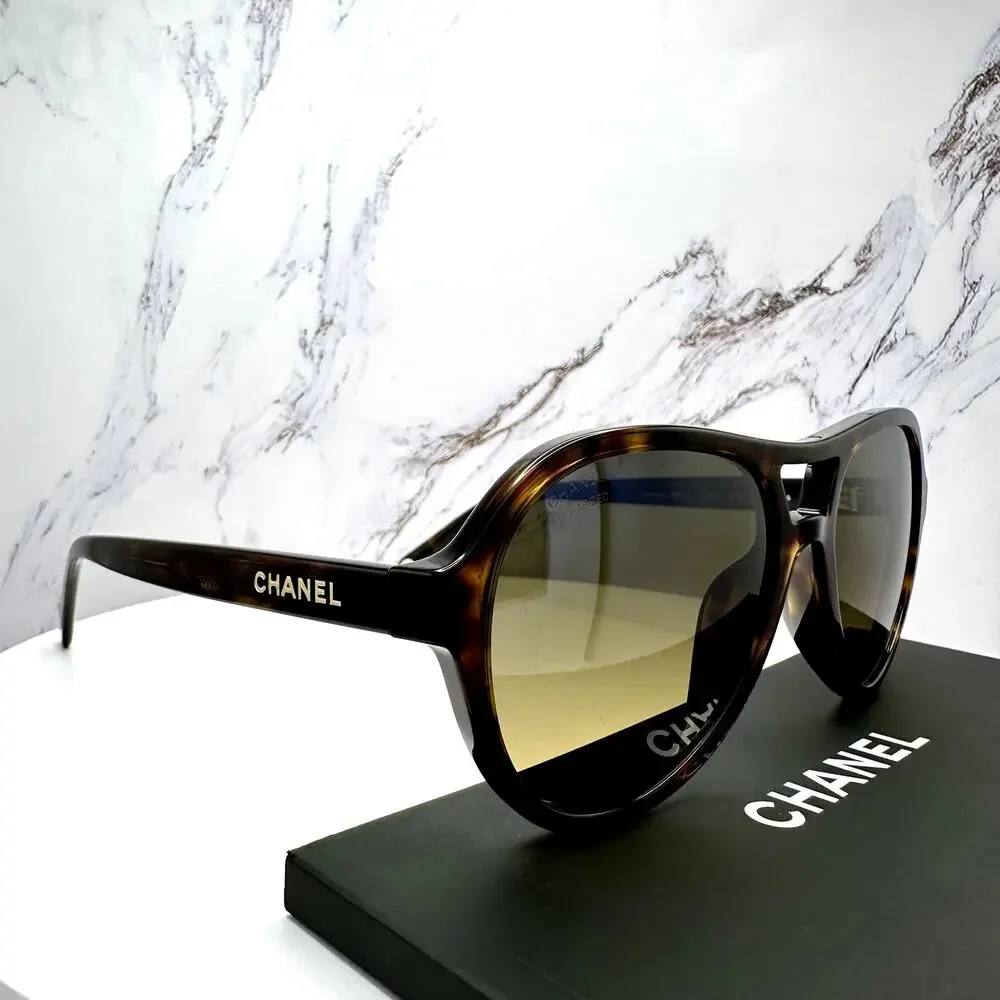 New CHANEL Sunglasses Brown Havana Polarized Lens Pilot Aviator - Picture 5 of 16